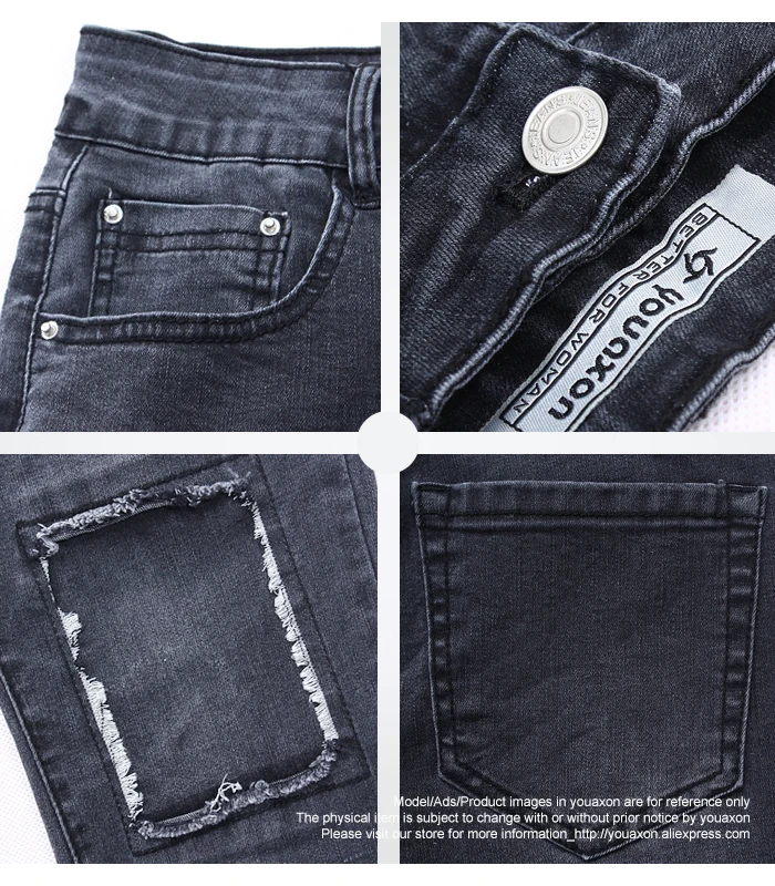Женские лоскутные джинсы Youaxon черные рваные со средней талией Стрейчевые