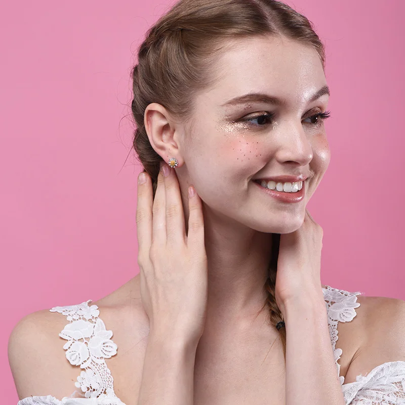 Женские серьги гвоздики из серебра 925 пробы с цветами|stud earrings|daisy stud earrings925 sterling |