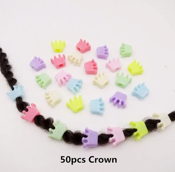 50pcs Crown 50 шт.-100 шт., вязаные крючком Детские косички, пластиковые бусины для волос, дредлок, кольца, трубки, разные 5 стилей, аксессуары для укладки - Цвет: 50pcs Crown