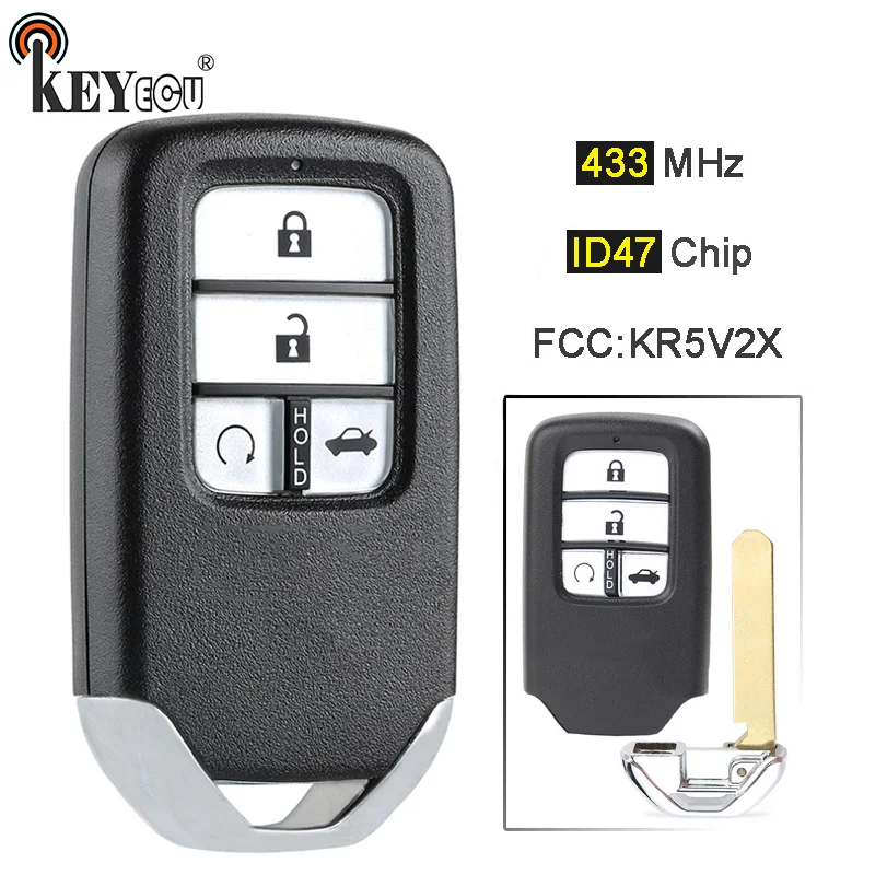 KEYECU 433,92 МГц ID47 чип FCC, аддитивного цветового пространства: KR5V2X новая Замена 4 кнопки смарт-пульт дистанционного управления, автомобильные аксессуары, брелок для автомобиля Honda Civic