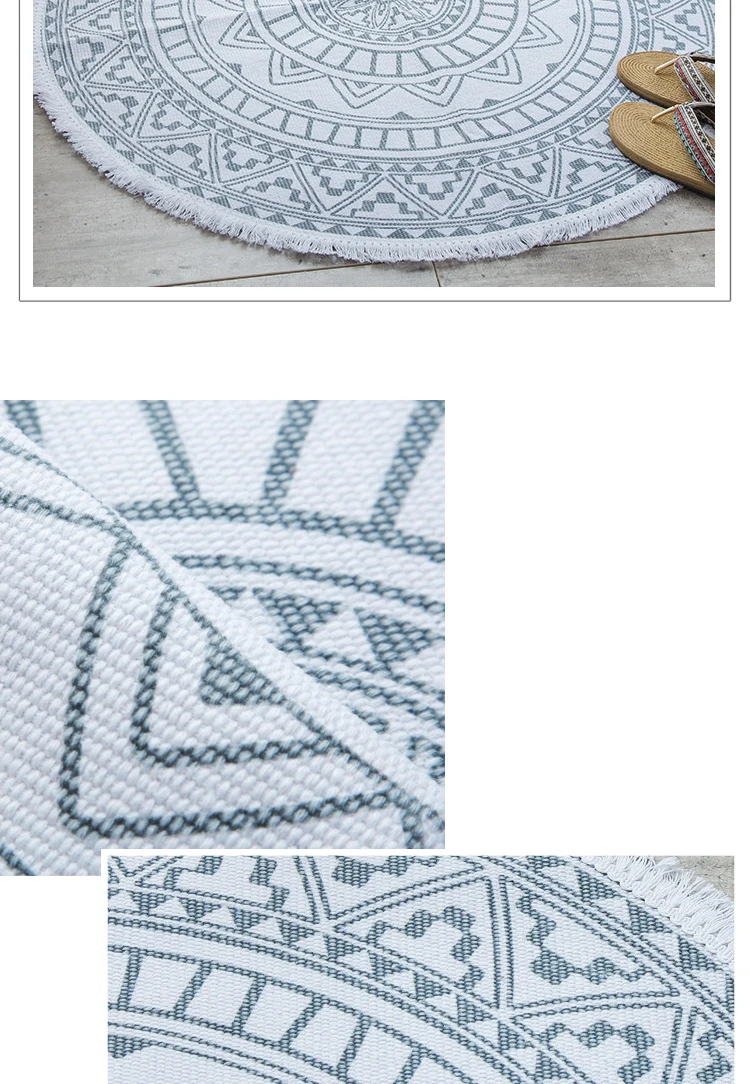 Mandala Retro Ethnic Cotton Linen Round Carpet for Living Room Modern Bedroom Anti Slip Round Rugs Floor Home Carpet Kitchen Mat