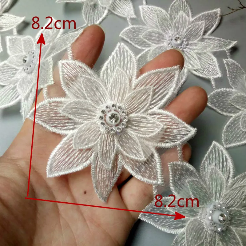 

10x Soluble 3D White Diamond Flower Floral Embroidered Lace Trim Applique Fabric Lace Ribbon Sewing Craft For Costume Hat New