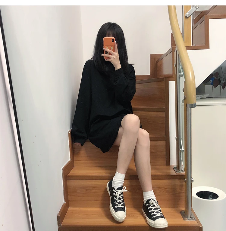 Корейская винтажная Стильная однотонная белая футболка для женщин Harajuku Готическая облегающая черная футболка для женщин топы в стиле хип-хоп Повседневная футболка с длинным рукавом