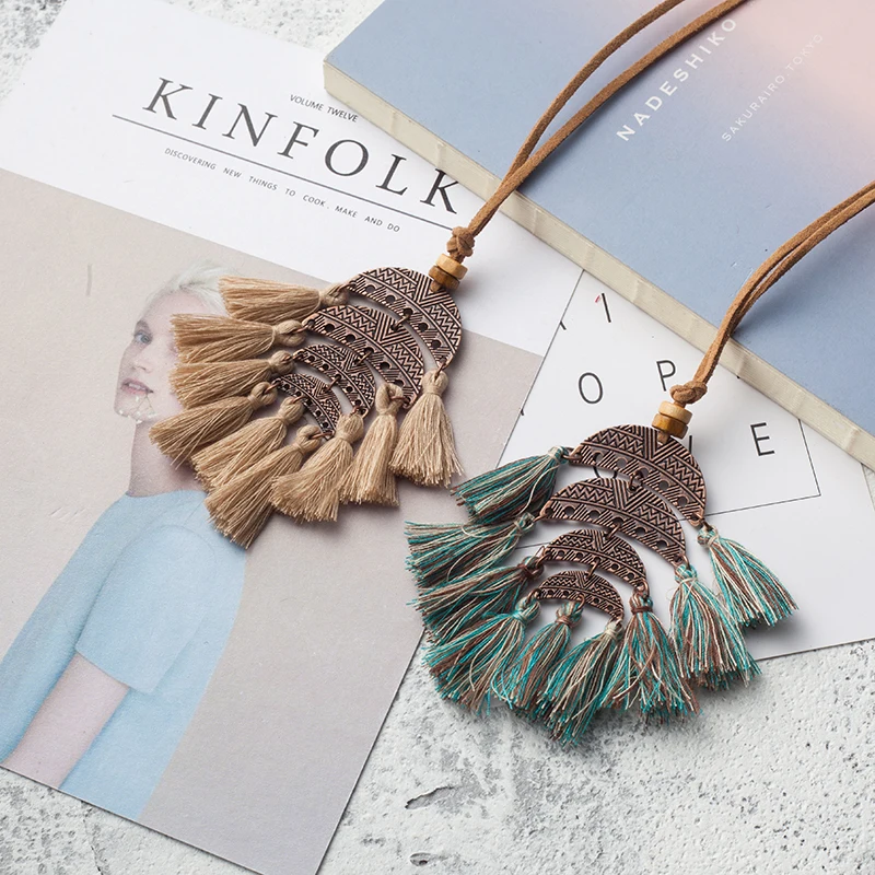 Из металлического сплава в цвете Антик Leather Rope Chain Ретро стиль с кисточками кулон