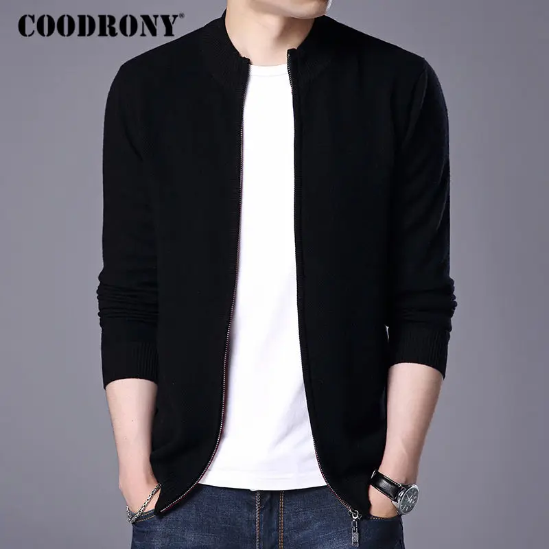 COODRONY, водолазка, кардиган для мужчин, новинка, зимний толстый теплый свитер, мужской из шерсти мериноса, кардиганы на молнии, кашемировые свитера 7319