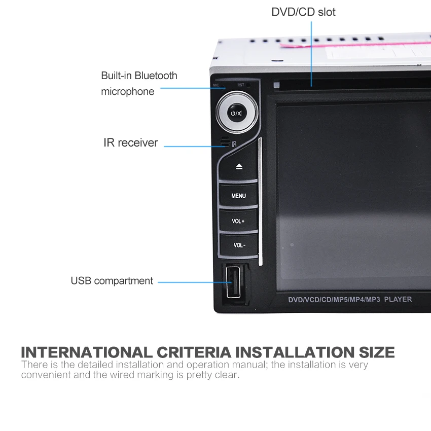 New Autoradio Car Auto Radio 12V Bluetooth Stereo In-dash 2 Din FM Aux Input Receiver SD USB MP3 MMC WMA DVD Player Car Player