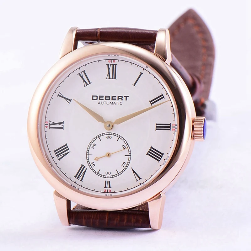 Мужские автоматические часы debel 40 мм Rosegold PVD белый циферблат римские Маркеры