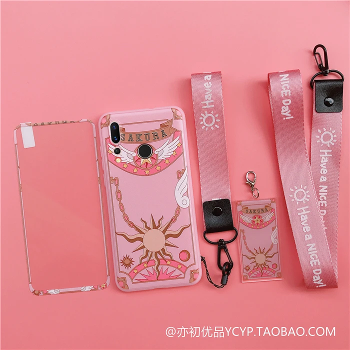 Nova 5 5i милый чехол Cardcaptor Sakura+ Защитная пленка из закаленного стекла для huawei Nova4/Nova4E/Nova 3/3E/2 S с ремнями