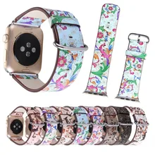 Цветной кожаный ремешок с изображением цветка для Apple Watch Series 3 2 1