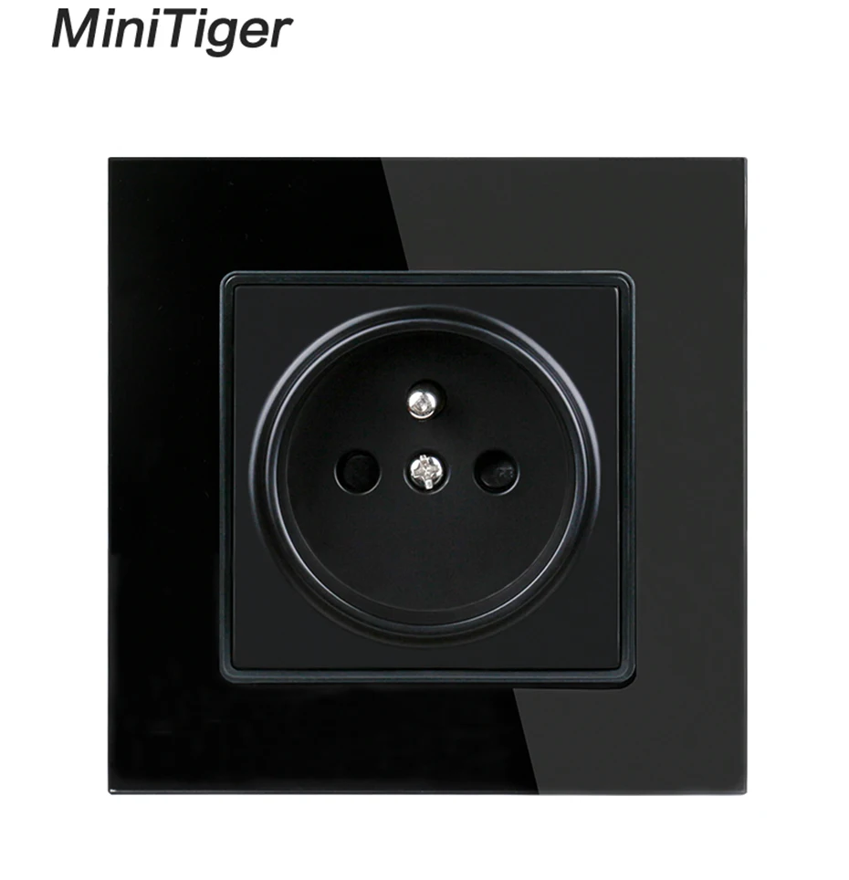 Minitiger кристалл стеклянная панель настенная розетка с заземлением 16А французский стандарт электрическая розетка Черный Белый Золотой Серый цветной