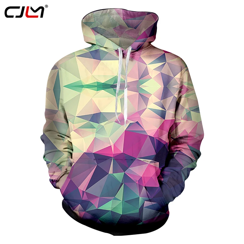 

CJLM 2018 Hot Sale Hoodies Men 3d Sweatshirts Print Trangle Diamond Lattice Unisex Regular Pullover Tracksuits Tops Hooded Hoody