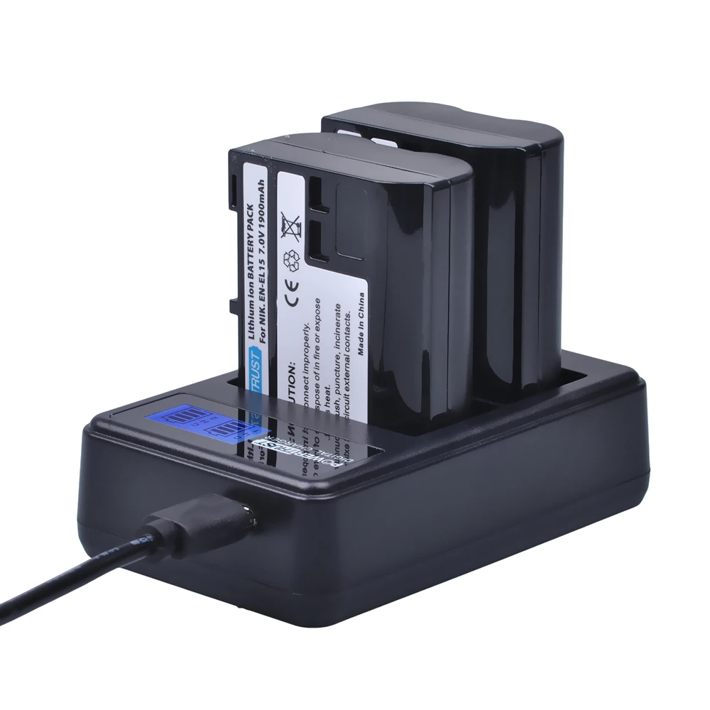 2 шт. 1900 мА/ч, EN-EL15 ENEL15 EN-EL15A Батарея+ ЖК-дисплей Dual USB Зарядное устройство для Nikon EN EL15 D7200 D500 D600 D610 D600E D800 D800E D810