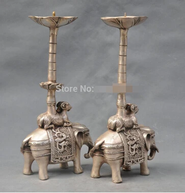 0 10 ''Китай Серебряная бронзовая пара свеча в виде слона статуя | Дом и сад