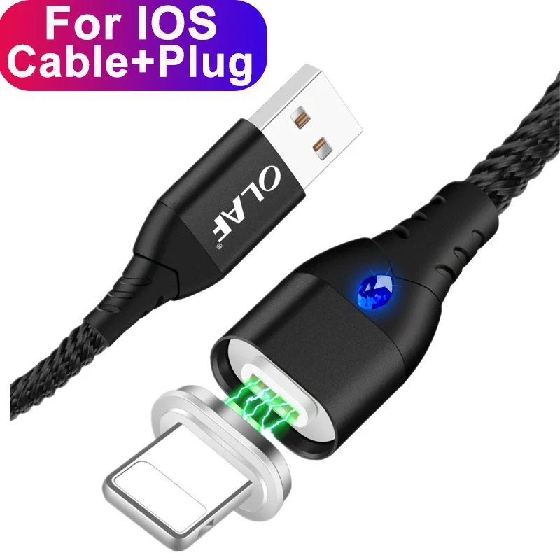 Магнитный кабель Олаф 5А Micro usb type c Quick Charge 3,0 супер быстрый Магнитный usb зарядный кабель для iPhone samsung huawei Xiaomi - Цвет: Black For Apple