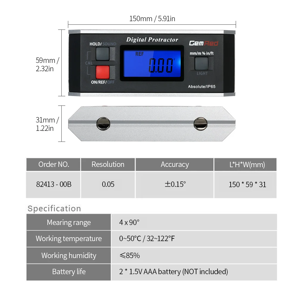 

Mini Digital Protractor Inclinometer Angle Ruler Electronic Goniometer IP65 Protection Grade Angle Gauge With Strong Magnetic