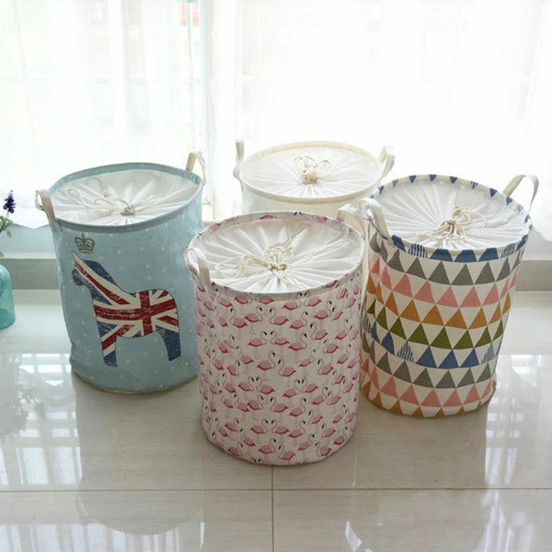 DOGGYZSTYLE Cotton Linen Foldable Bathroom Dirty Clothes Large Laundry Storage Buckets Bags Kids Toy Basket 4 colors | Дом и сад
