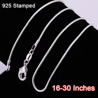 wholesale 16 30 inches 20pcs snake necklace chains 1 2mm real 925 sterling silver findings diy jewelry hot