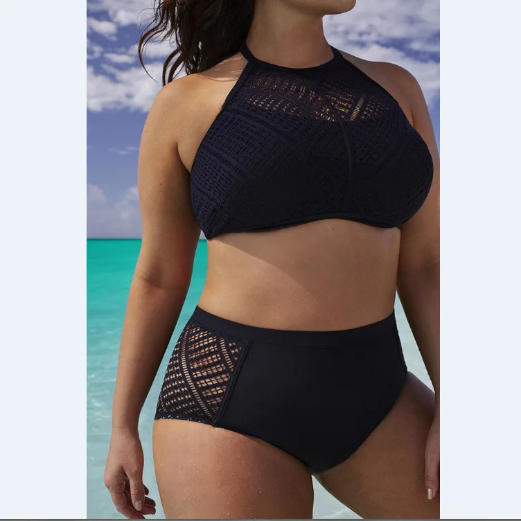 Большие размеры S-7XL комплект бикини черного цвета с кружевным вырезом подходит