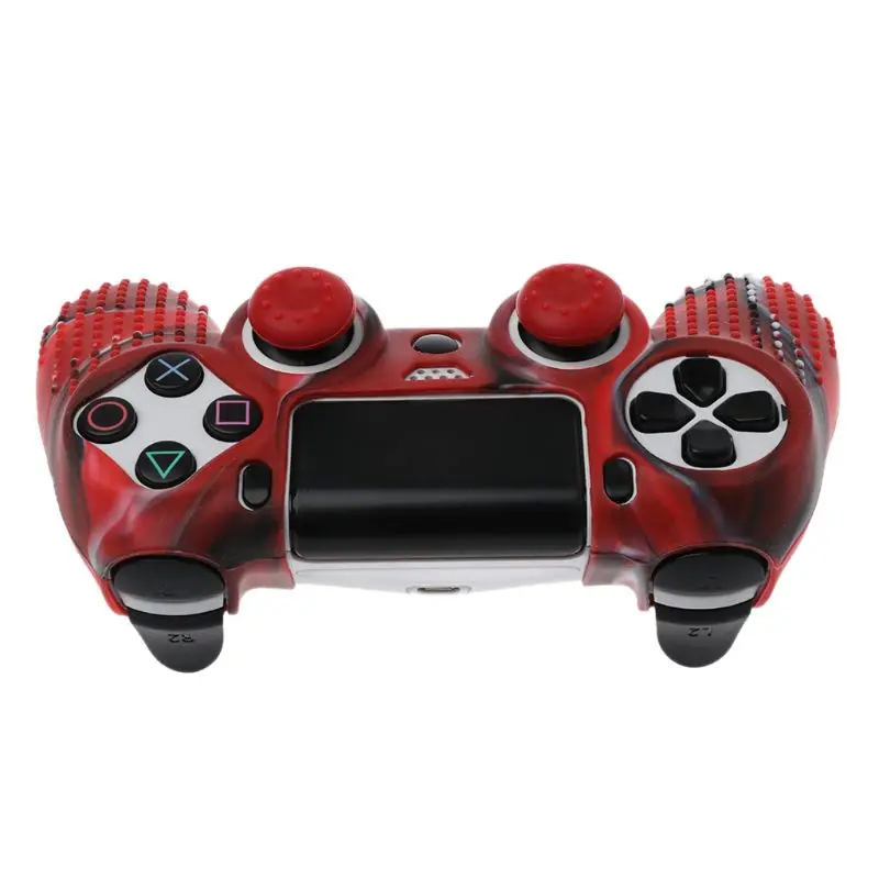

OOTDTY Anti Slip Silicone Wrap Case Cover With Grip Cap For Playstation PS4 Controller With 2 Joystick Caps Protective Cover