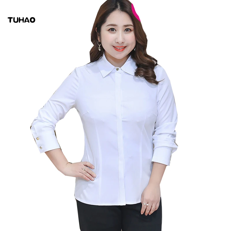 

TUHAO Plus Size 10XL 9XL 8XL 7XL Women Blouses Shirt Formal Blouse Spring White Shirts Female Office OL elasticity Blouse YN14