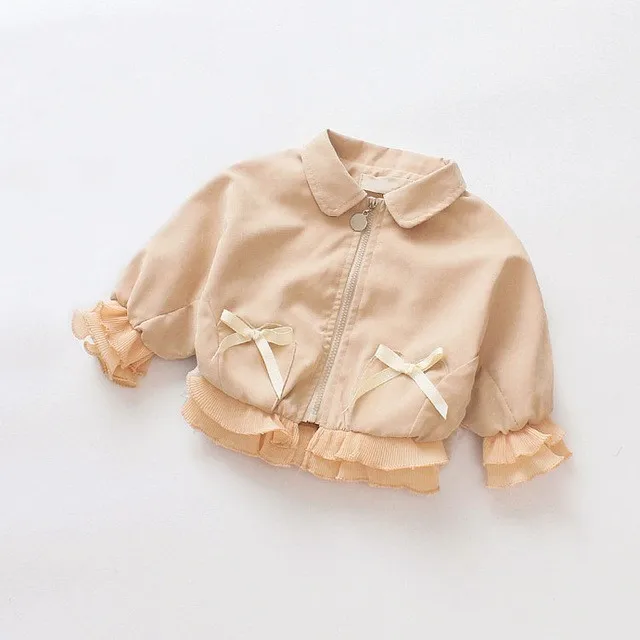 Zipper Khaki Benemaker/куртка-бомбер с завязками для девочек; Осенняя детская ветровка с бантом и лентой; Верхняя одежда для маленьких детей; пальто; YJ018 - Цвет: Zipper Khaki