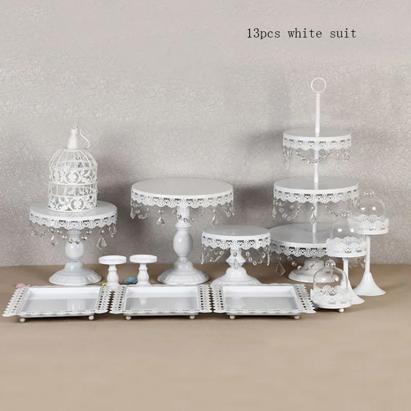 13pcs white 4-15 шт. золотой белый торт стенд набор круглый металлический кристалл кекс ДЕСЕРТ ДИСПЛЕЙ с пьедесталом Свадебная вечеринка дисплей - Цвет: 13pcs white