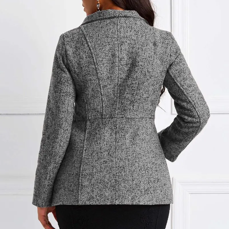 Зимние серые офисные женские повседневные шерстяные элегантные куртки пальто