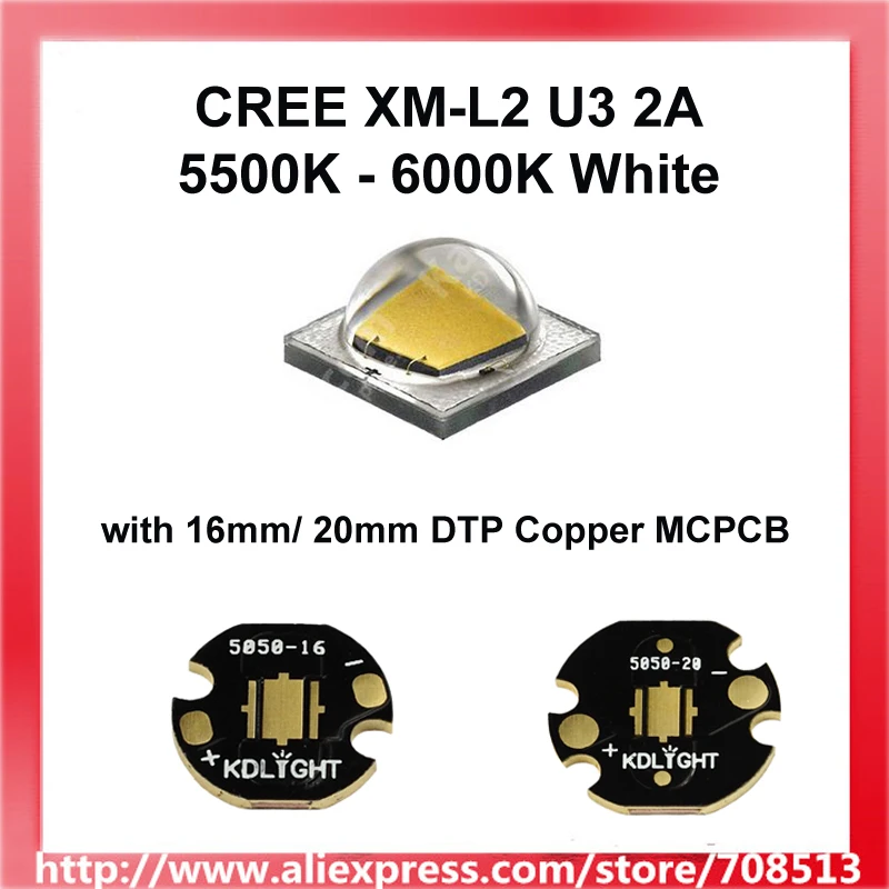 

Светодиодный Белый излучатель Cree, 1 шт., 5500K-6000K, светодиодный, 16 мм/20 мм