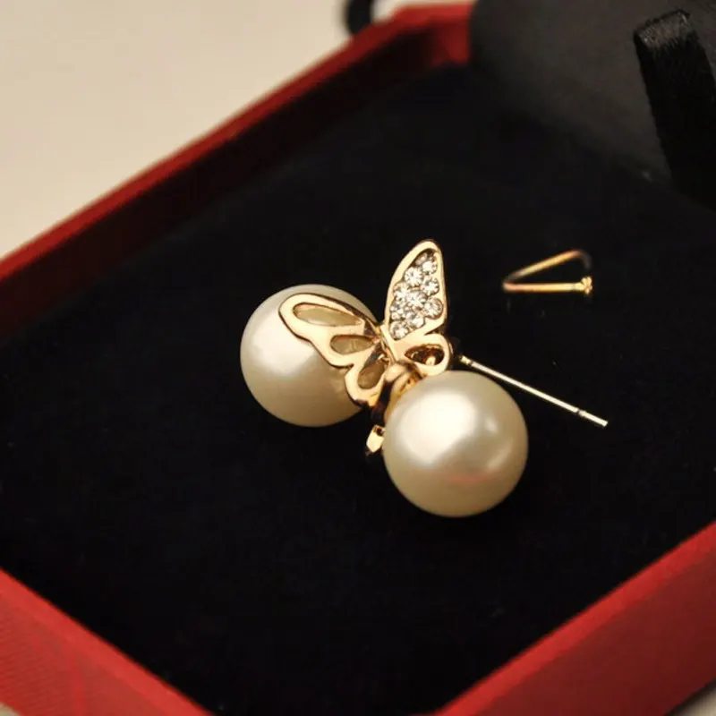 Мода дамы золотой бабочка пирсинг горный хрусталь серьги для девушки женщин