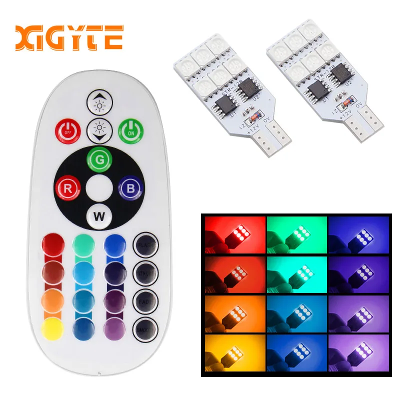 2 шт. T10 5050 SMD светодиодный светильник RGB автомобильный светильник для чтения 12 В светодиодный лампочка пульт дистанционного управления 6 SMD 12 для SMD стайлинга автомобиля