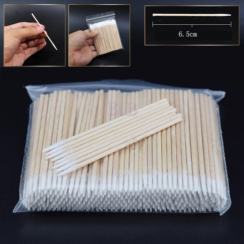 

300PCS Short Wood Handle Small Pointed Tip Head Cotton Swab Eyebrow Tattoo Beauty Makeup Color Nail Seam Dedicated Dirty Picking