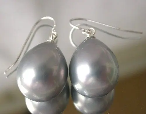 

Fine 11-15mm gray shell pearl 925 silver earrings