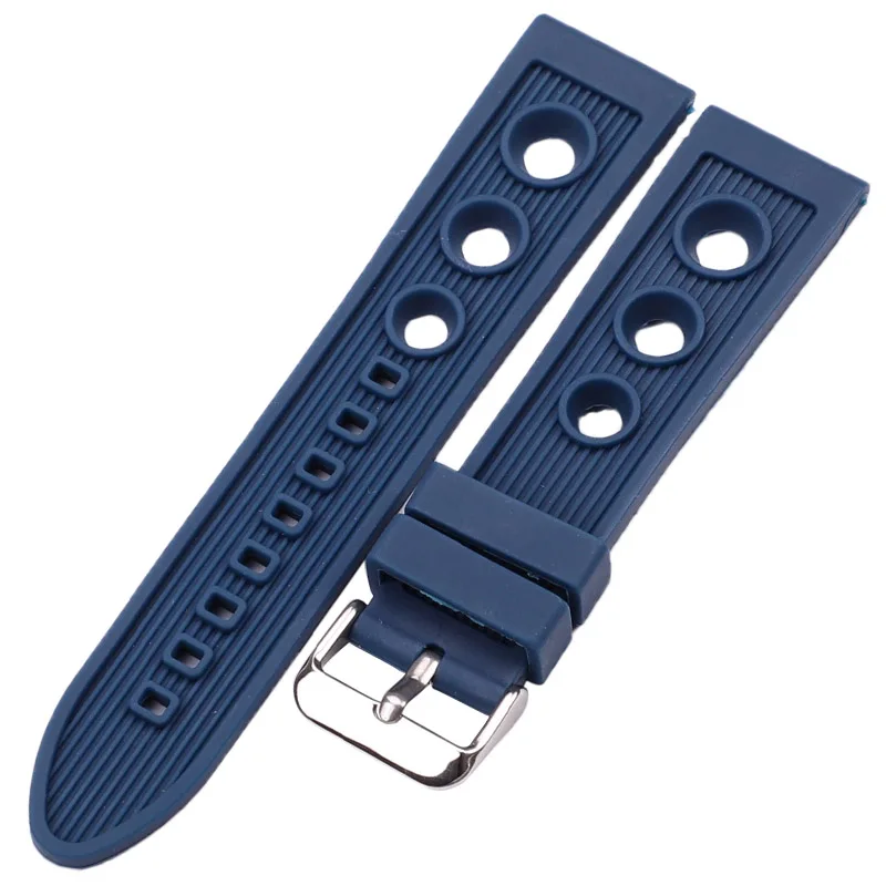 Silicone Watchbands 22mm Black Blue Women Men Waterproof Soft Rubber Watch Strap Bracelet With Stainless Steel Polished Buckle