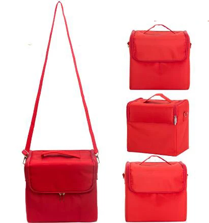 red makeup bag Органайзер для макияжа через плечо, сумки для макияжа, сумка для туалетных принадлежностей, косметичка, многослойная коробка для хранения, портативный красивый чемодан a10327 - Цвет: red makeup bag