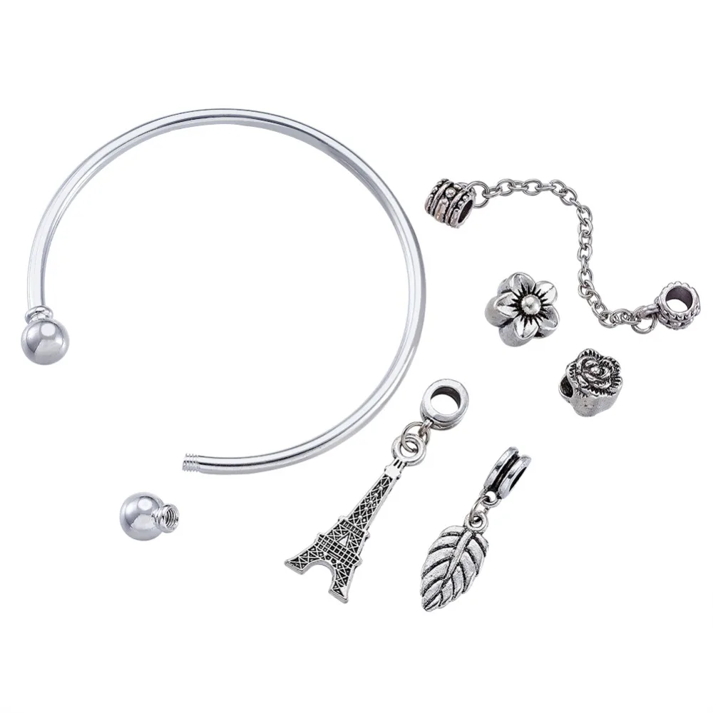 

1Set 59mm Brass Torque Bangle Making Diy Findings Kits Component Alloy European Dangle Beads and Alloy European Beads