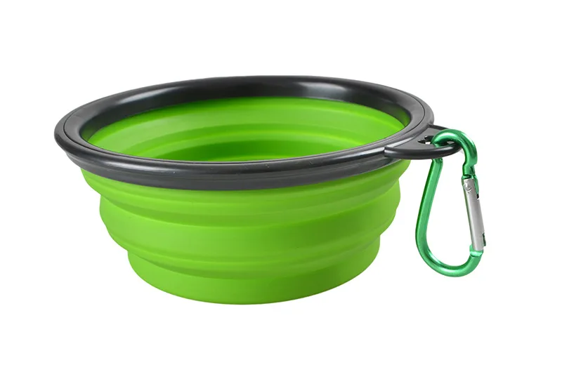 green Силиконовый складной домашние животные собака чаша Карамельный цвет для путешествий Портативный Щенок Еда контейнер собак подачи воды блюдо миска для питомца - Цвет: green