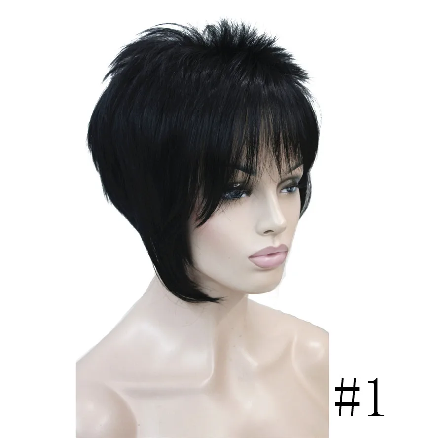 StrongBeauty женские парики Асимметричные наклонные челки короткие прямые боб натуральный Синтетический Полный парик 4 цвета - Цвет: #1