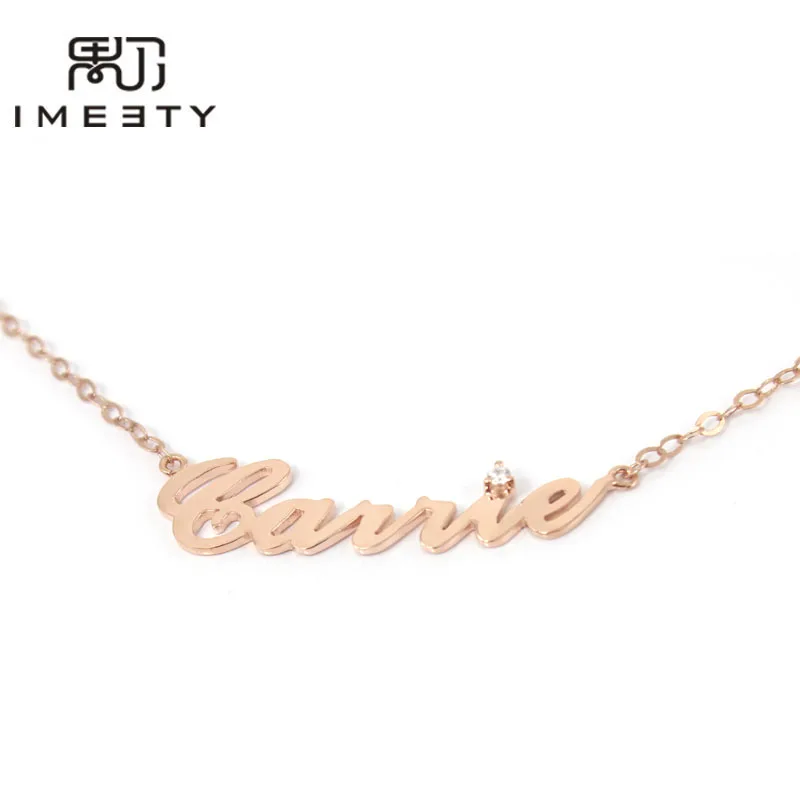 IMEETY personalized carrie name necklace my with stone zircon handmade cursive nameplate necklaces christmas gift | Украшения и