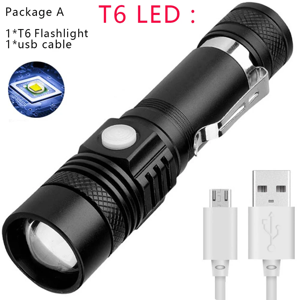 A 60000LM фонарик XHP50 светодиодный фонарик заряжаемый через интерфейс USB фонарь Zoom фонарик T6 фонарь с батареей 18650/26650 - Испускаемый цвет: A