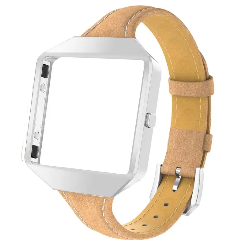 FBB21NBrown Кожаные браслеты с металлической рамой совместимы Fitbit Blaze Смарт-часы классические из натуральной кожи заменить мужские Т-ремень для женщин и мужчин - Цвет ремешка: FBB21NBrown