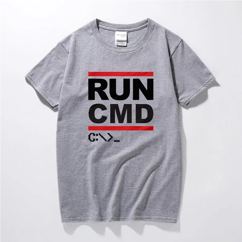 Серый Run CMD компьютер программист футболка Премиум хлопок Geek Nerd Забавный подарок мода короткий рукав Футболка Топы корректирующие Camisetas Hombre - Цвет: Серый