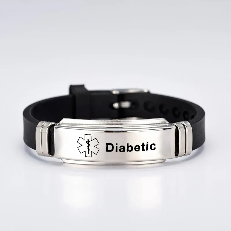 

Stainless Steel Engravable Medical Alert ID Bracelets DIABETES EPILEPSY ALZHEIMER'S ALLERGY SOS Women Men Silicone Bracelet