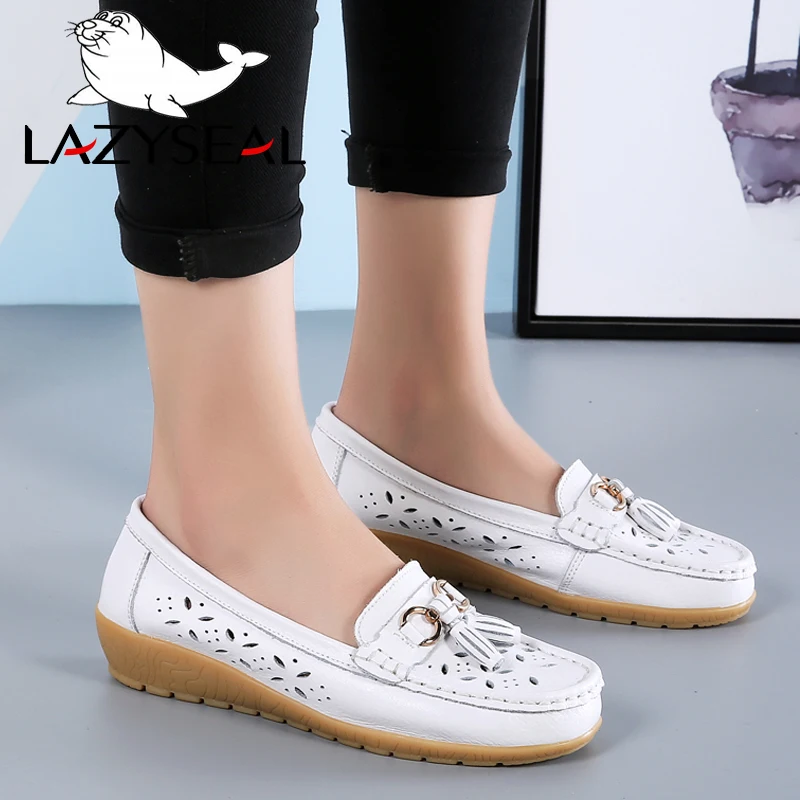 Женские ажурные туфли LazySeal натуральная перфорированная кожа с металлическим
