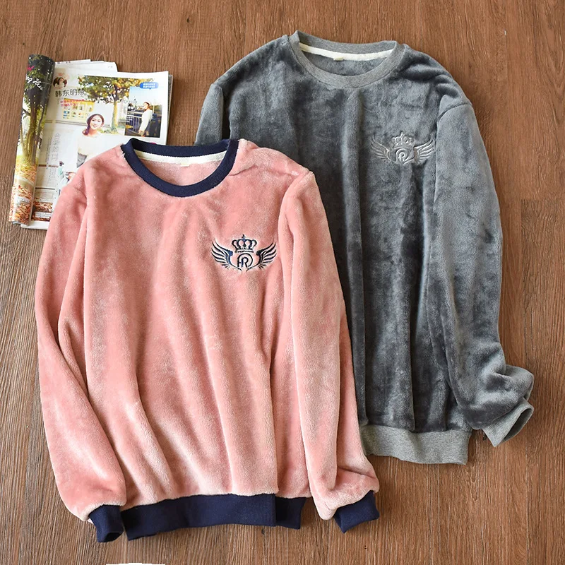 Женские пижамы из флиса теплые зимние фланелевые с круглым вырезом одежда для