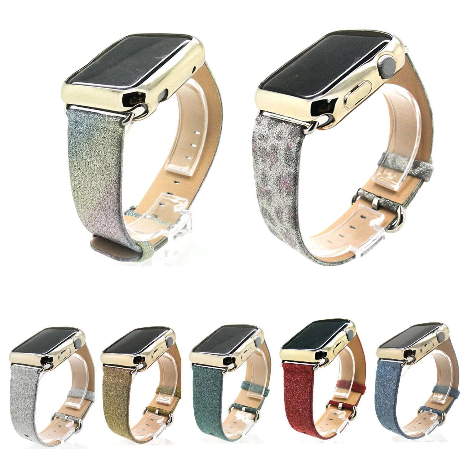 Блестящий Браслет из искусственной кожи для Apple Watch Series 3 2 1 сменный iWatch 42 мм 38