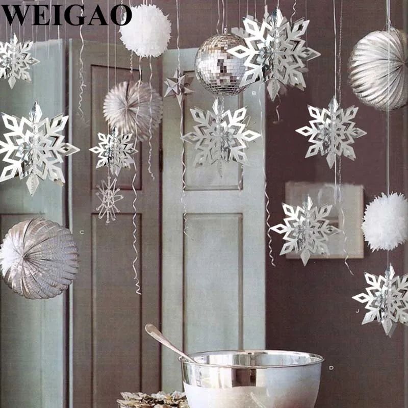 WEIGAO, 6 шт., 3D полые бумажные снежинки, Рождественское украшение, подвесные украшения на Рождество, Год, вечерние, замороженные товары