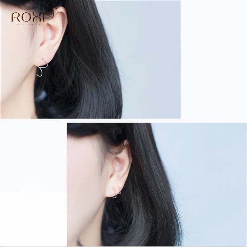 ROXI, 925 пробы, серебряные серьги для женщин, спиральные ушные кости, ушные пряжки, кольцо, мини двойное кольцо, пирсинг, маленькие серьги