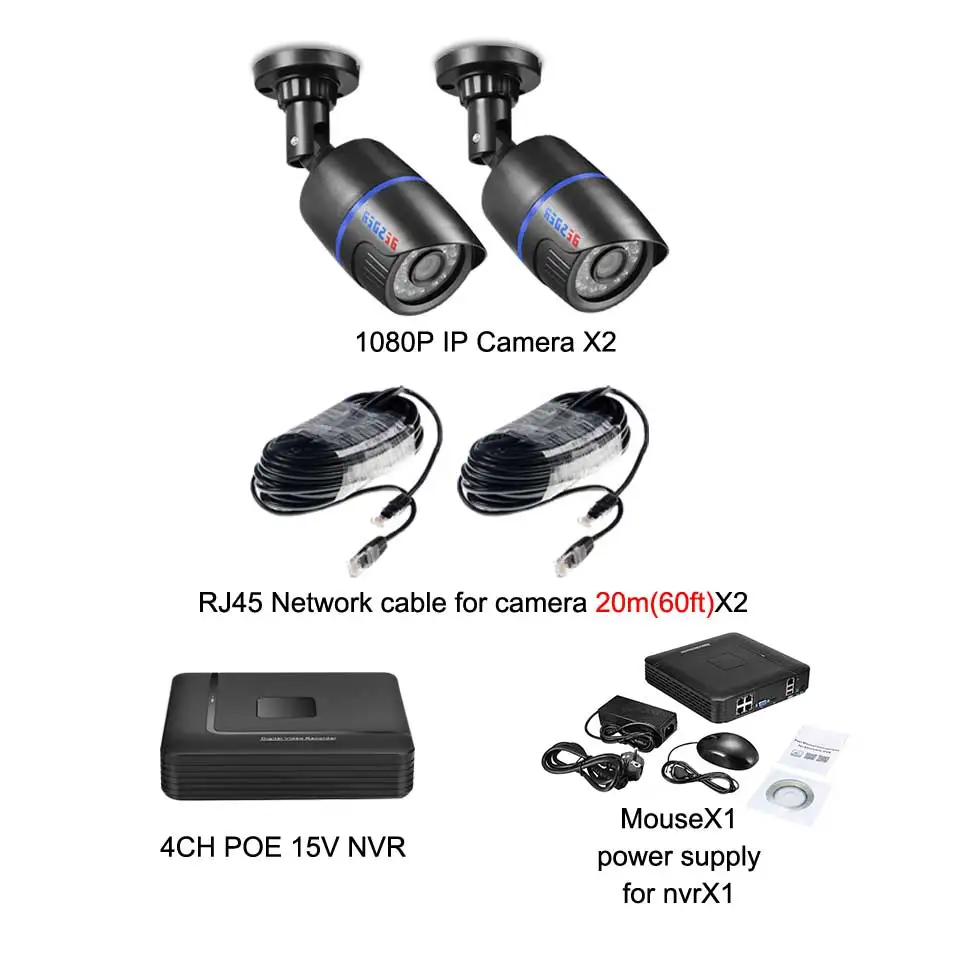 Besder Full HD 1080P CCTV система безопасности 4 шт 1080P Внутренняя/внешняя ip-камера 4CH POE15V NVR CCTV комплект P2P 1080P HDMI/VGA выход - Цвет: Бежевый