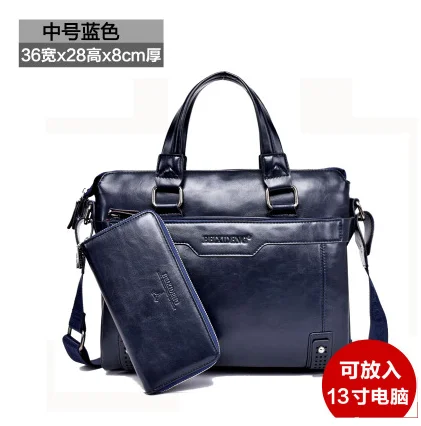 dark blue 13 itch Фирменный роскошный мужской портфель из мягкой кожи, винтажная деловая сумка, Мужская водонепроницаемая сумка-мессенджер, мужская сумка для компьютера, ноутбука - Цвет: dark blue 13 itch