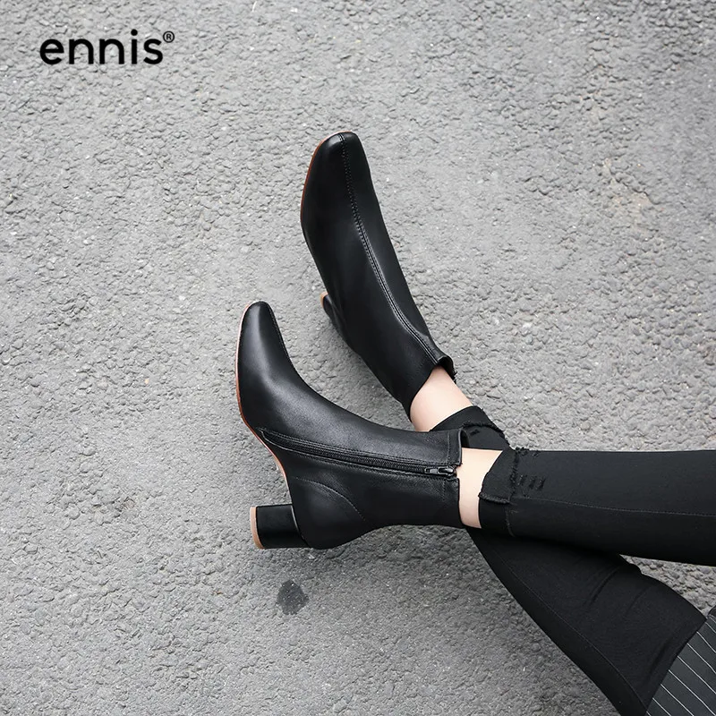 ENNIS/; ботинки из мягкой овечьей кожи; женские ботинки; женские ботильоны из натуральной кожи; белые туфли на массивном каблуке; цвет черный, коричневый; Новинка; A945